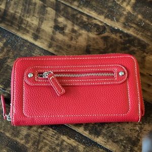 Red Signature Wallet with Silver Zippers